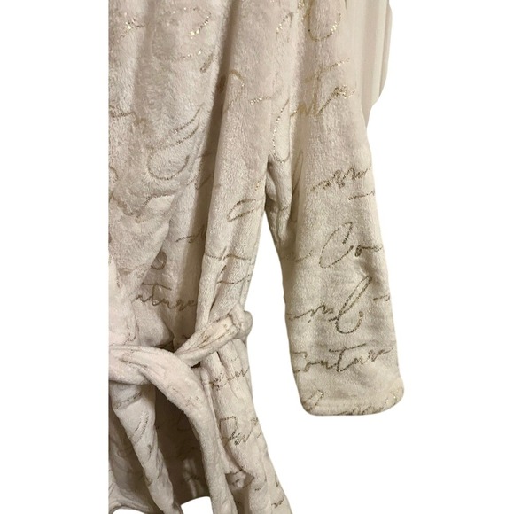 Juicy Couture Plush White Script Robe S/M Cozy Belted Lounge Sleepwear - Picture 3 of 8